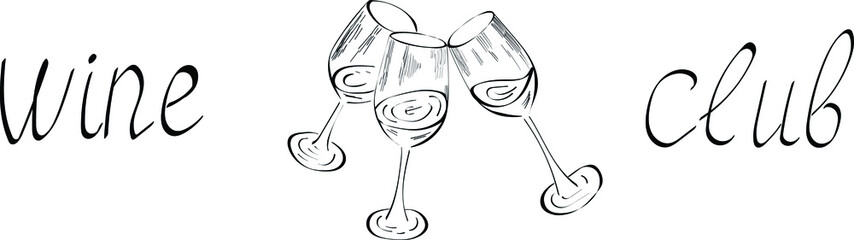 wine club, glasses with wine, drink vector isolated design elements on white background. Concept for menu, banner 