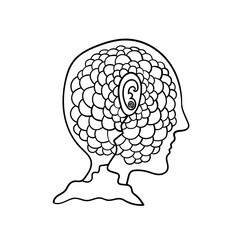 Head and brain gears conceptual illustration. Coloring book page.