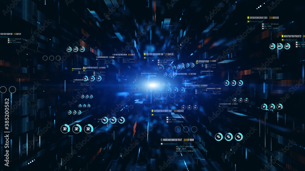 Poster technology digital cyberspace and data network connections. transfer digital data high-speed interne