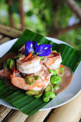 Thai food , Bitter bean fried with shrimp , Sataw pad kung