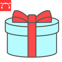 Gift color line icon, merry christmas and package, present sign vector graphics, editable stroke filled outline icon, eps 10.