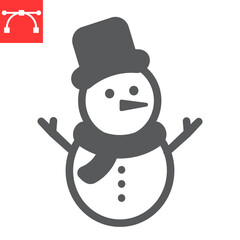 Snowman glyph icon, merry christmas and xmas, snowman sign vector graphics, editable stroke solid icon, eps 10.