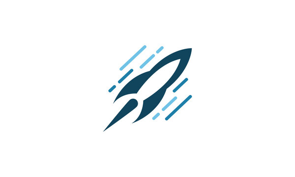 Creative Vector Illustration Logo Design. Flying Rocket Minimalist Concept.