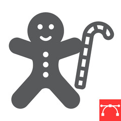 Gingerbread man glyph icon, merry christmas and cookie, gingerbread man sign vector graphics, editable stroke solid icon, eps 10.