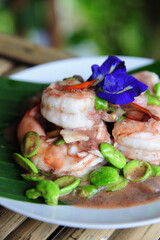 Thai food , Bitter bean fried with shrimp , Sataw pad kung