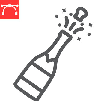 Champagne bottle popping line icon, merry christmas and drink, alcohol sign vector graphics, editable stroke linear icon, eps 10.