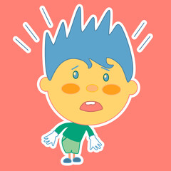 emoji with a little man who is horrified, emoticon on a pink isolated background