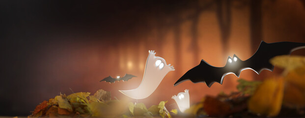 Halloween paper decoration collection on a background - 3d rendering