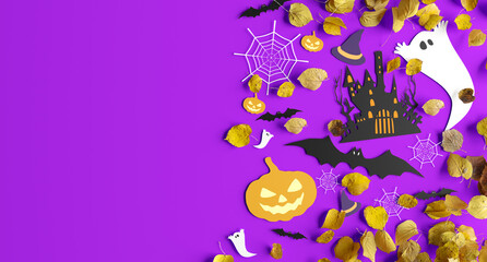 Halloween paper decoration collection on a background - 3d rendering