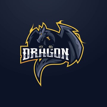 Dragon e-Sport Mascot Logo Design Illustration Vector. Angry black dragon