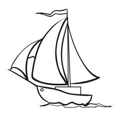 boat sketch, lifeboat, coloring book, caricature, isolated object on white background, vector,