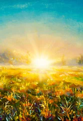 Neblig Morgendämmerung Sonnenuntergang Gemälde Monet Malerei Claude Impressionismus Farbe Landschaft Blumenwiese Feld Öl © weris7554