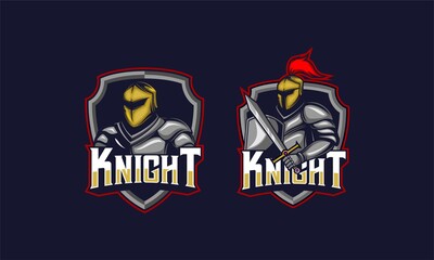 Knight with sword and shield logo mascot