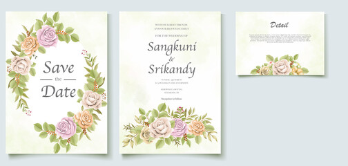 Fototapeta na wymiar Wedding invitation card with beautiful roses template