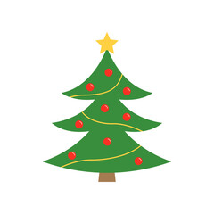 Christmas tree icon. Spruce symbol with star for Xmas decoration. Vector illustration.