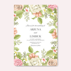 Wedding invitation card with beautiful roses template