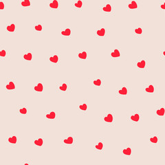 Modern abstract heart red seamless pattern on white backdrop.
