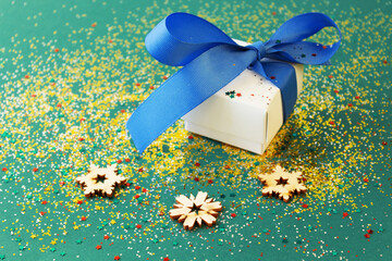 White gift box with snowflakes