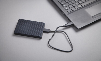 External hard drive connection on a laptop.