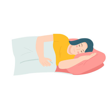 smiling woman sleeping on bed cartoon vector illustration