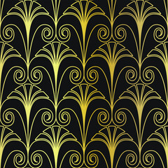 Fototapeta na wymiar Golden shine texture. Gold vintage art deco geometrical with repeat elements pattern. Seamless vector background. Luxury decorative ornamental wallpaper 