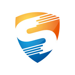 Letter S with Shield, technology and security Logo Icon vector design
