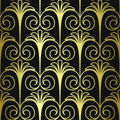 Golden shine texture. Gold vintage art deco geometrical with repeat elements pattern. Seamless vector background. Luxury decorative ornamental wallpaper 