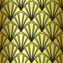Golden shine texture. Gold vintage art deco geometrical with repeat elements pattern. Seamless vector background. Luxury decorative ornamental wallpaper 