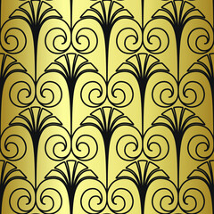 Golden shine texture. Gold vintage art deco geometrical with repeat elements pattern. Seamless vector background. Luxury decorative ornamental wallpaper 