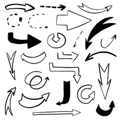 Doodle arrow collection. Hand drawn arrows design elements set. 