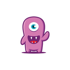 Vector Illustration Of One Hand Waving Friendly Cute Monster