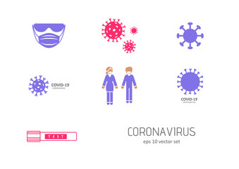 Coronavirus - vector icons set on white background.