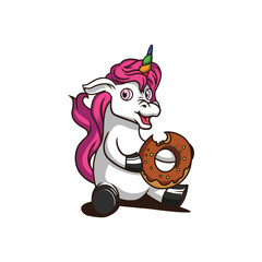 Vector illustration of a Beautiful Unicorn Eating Donuts