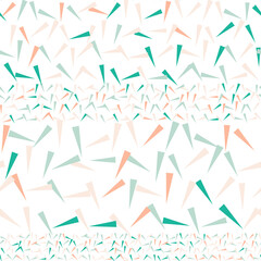 Triangles vector seamless pattern. Simple geometric repeat in pastel colors. Rows of elements on white background.