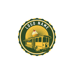 Vintage Food Truck Ice Cream Logo Vector Illustration