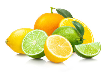 レモン、ライム、オレンジの柑橘系フルーツの集合