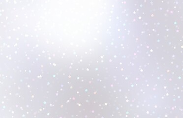 Shimmering stars and snow on light silver polished background. Winter holidays illustration.