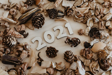 2021 in wooden numbers to celebrate the new year