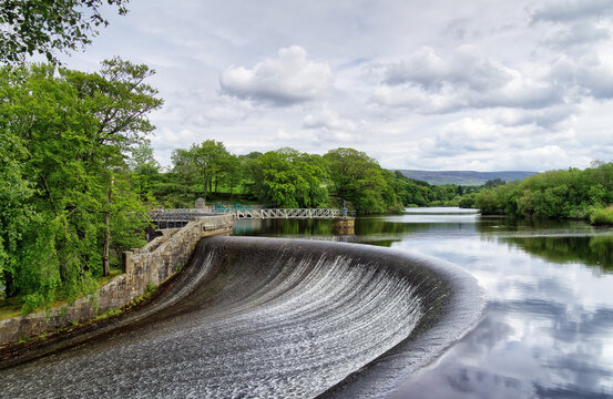 A dam on a reservoir in the Forest of Bowland, Lancashire, England
