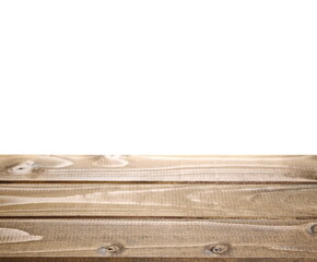 Wooden plank table isolated on white background with clipping path