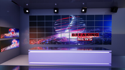 
News Studio, Backdrop For TV Shows .TV On Wall.3D Virtual News Studio Background, 3d illustration
