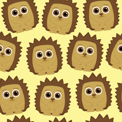 seamless pattern with cute hedgehogs on an yellow background