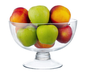 Glass bowl for fruits storage isolated on white