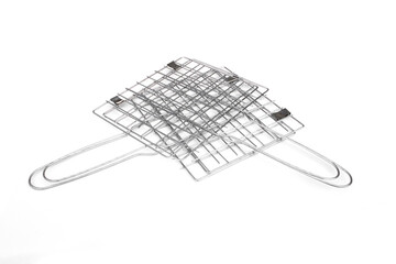 Steel; iron; metal mesh on a white background.