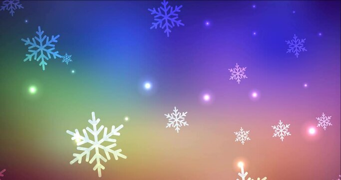4K looping light multicolor video sample in carnival style. Holographic abstract video with snow and stars. Clip for holyday commercials. 4096 x 2160, 30 fps.