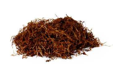 Pile of dry tobacco isolated on white