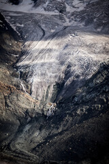 Gorner glacier on a summer day in the Valais Alps of Switzerland. 