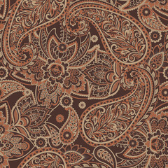 Vector Paisley seamless pattern with flowers in indian style.