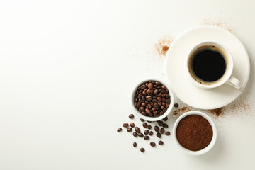 Concept of cooking coffee on white background
