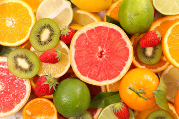 Fototapeta na wymiar assorted of citrus fruit and leaf